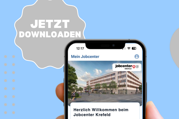 Hand mit Smartphone und Jobcenter App